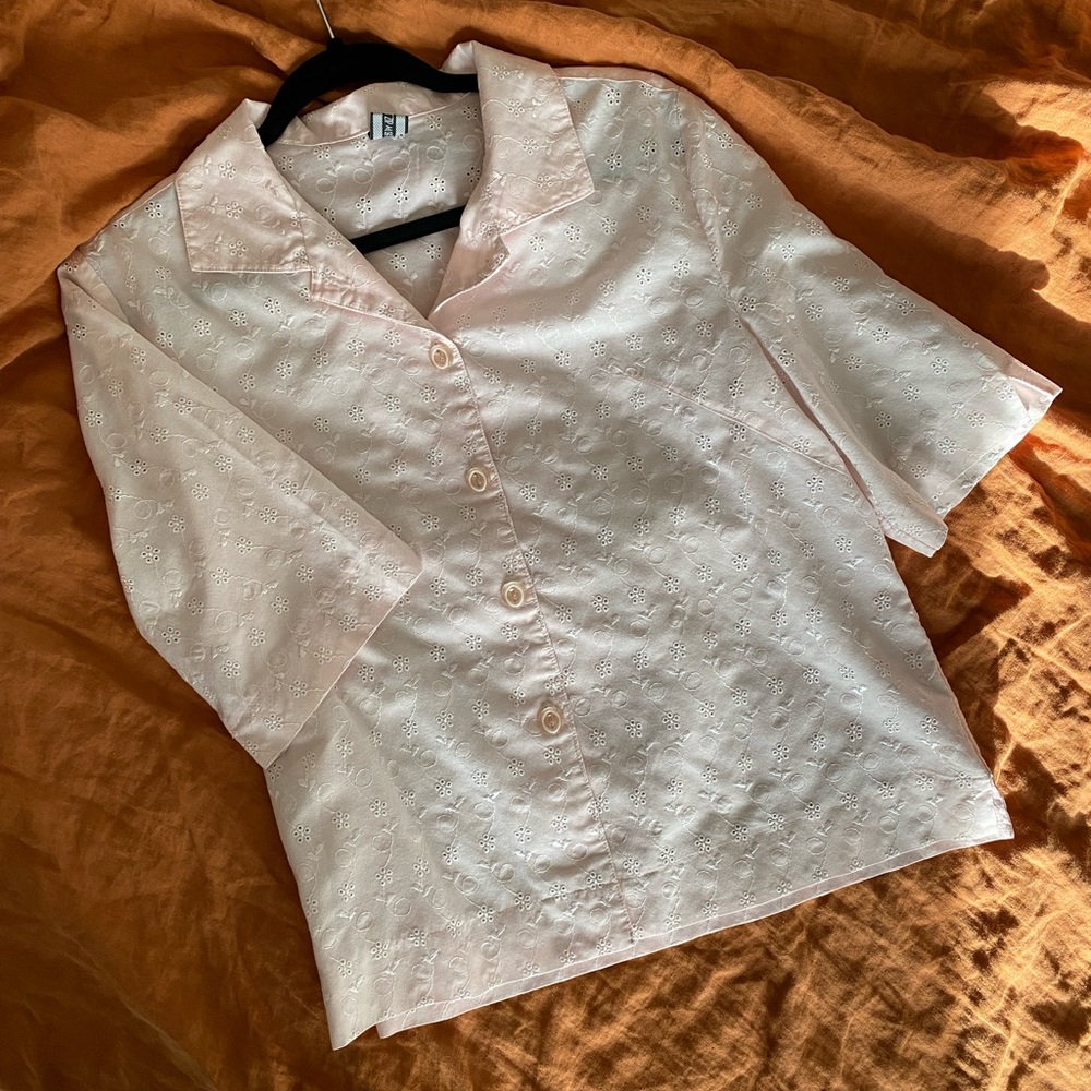 Vintage Baby Pink Eyelet Button Down
